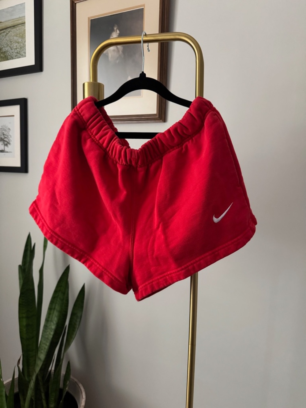 Nike Women’s Red Athletic Shorts with White Swoosh